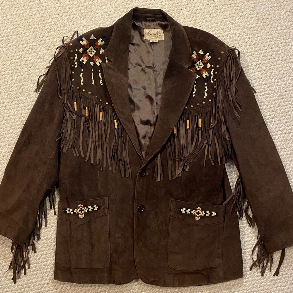 Scully Western Vintage Mens Size 44 Suede Leather Blazer Jacket Fringes & Beaded
